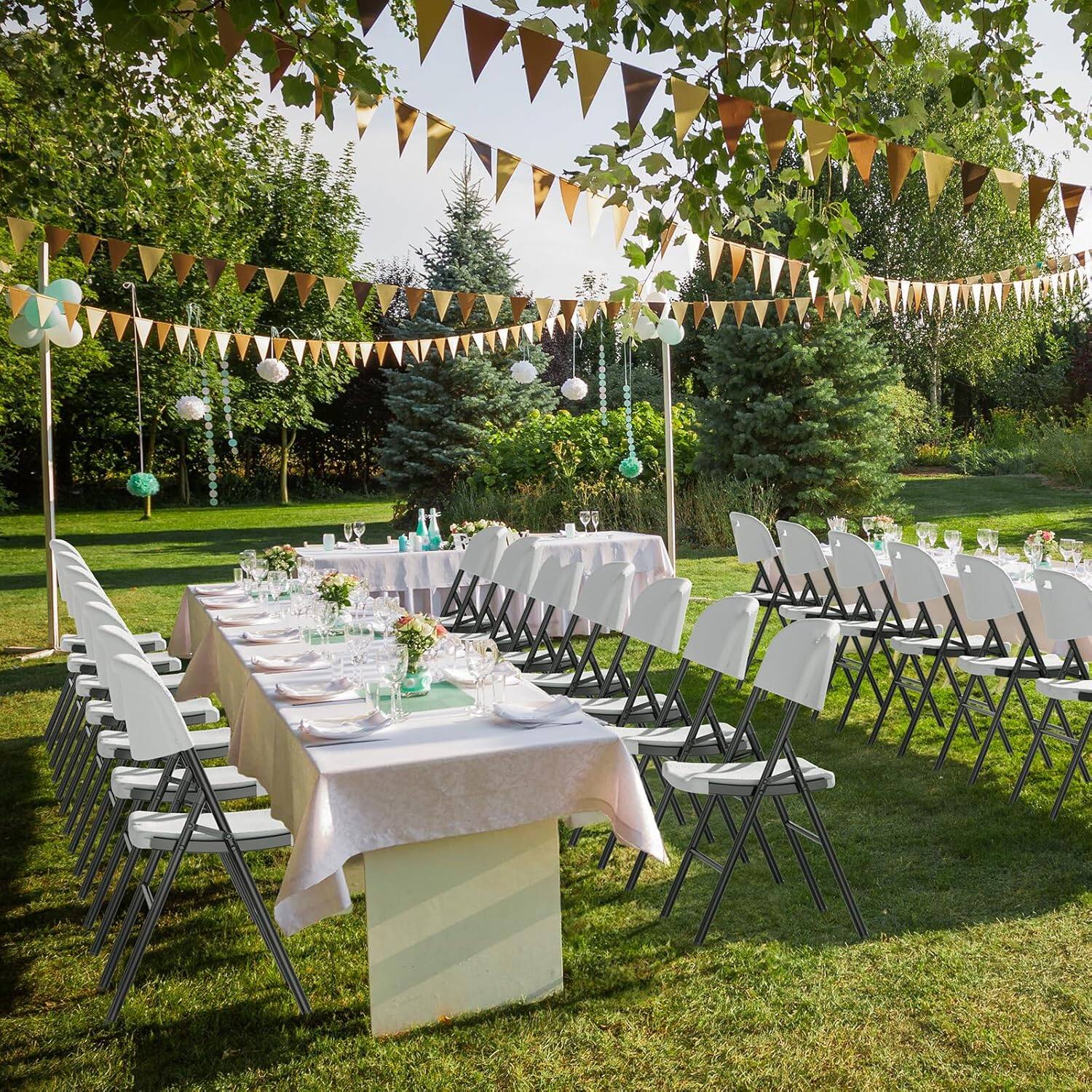 Alt View 5. Winado - 2PCS Portable Folding Chairs, Plastic Commercial Seats with Steel Frame for Indoor Outdoor Dining Party Wedding School - White.