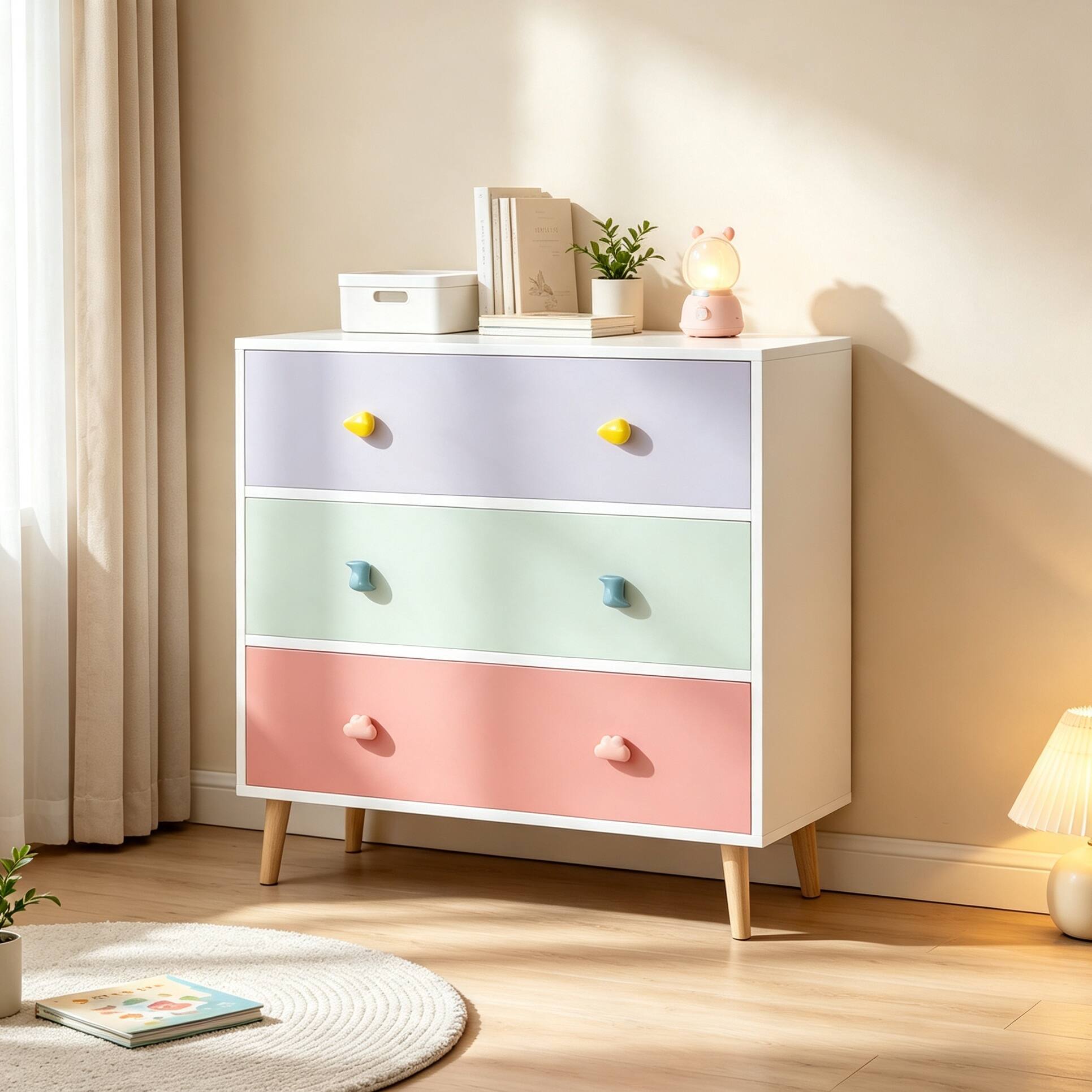Angle. Z-Edge - Kids 3 Drawer Dresser, Baby Nightstand for Bedroom, Storage Cabinet for Toddler Child for Living Room, Toddler Room - Colorful.
