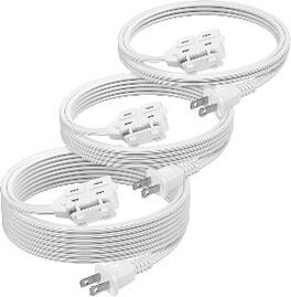 BN-LINK - 3-Outlet Indoor Extension Cord 6/9/12 ft, 3-Pack, 16/2 SPT-2, 2-Prong Polarized, for Home & Office - White