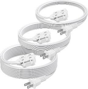 Front. BN-LINK - BN-LINK 3-Outlet Indoor Extension Cord 6/9/12 ft, 3-Pack, 16/2 SPT-2, 2-Prong Polarized, White, for Home & Office - White.