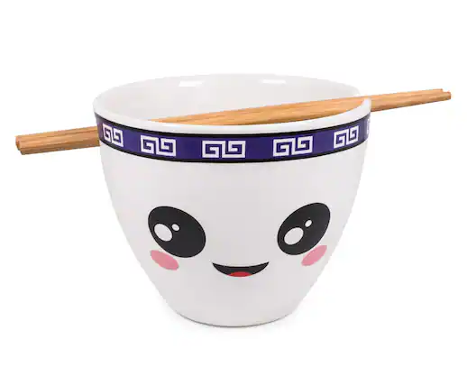 Front. Boom Trendz - Bowl Bop Lo Mein Japanese Dinnerware Set | 16-Ounce Ramen Bowl, Chopsticks - Blue.