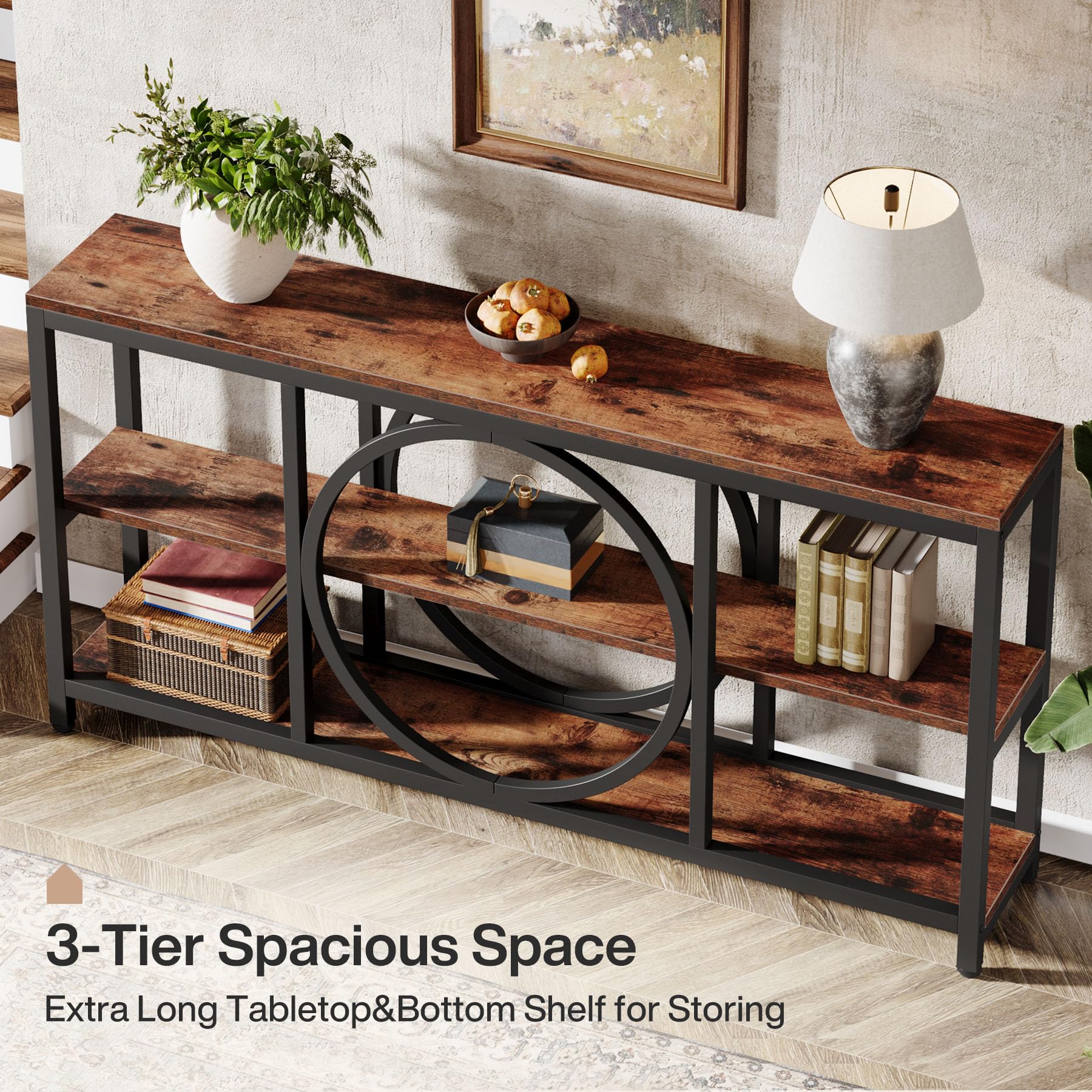 3-Tier Spacious Space  
Extra Long Tabletop & Bottom Shelf for Storing