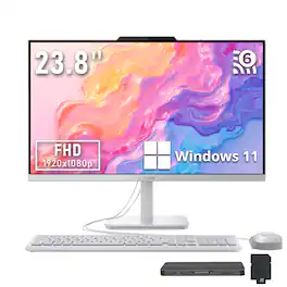 Lenovo - A100 23.8" FHD All-in-One Desktop,Intel N100,16GB DDR5,512GB SSD+1TB Dock,UHD Graphics,Webcam,Win11 - Cloud Grey