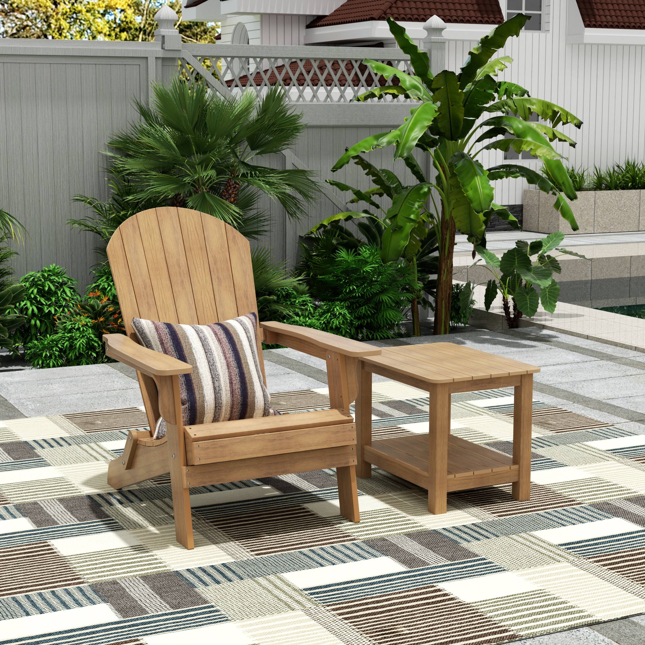 Angle. WestinTrends - WestinTrends Tuscany HIPS Outdoor Folding Adirondack Seashell Chair With Side Table - Teak.