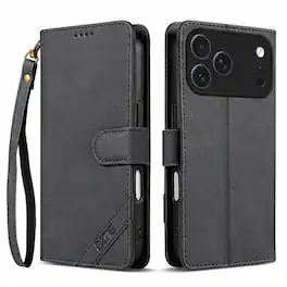 Dteck - Magnetic Wallet Case For iPhone 18 Pro Max, Shockproof Card Pocket RFID Blocking Stand Strap Flip Folio Cover - Black