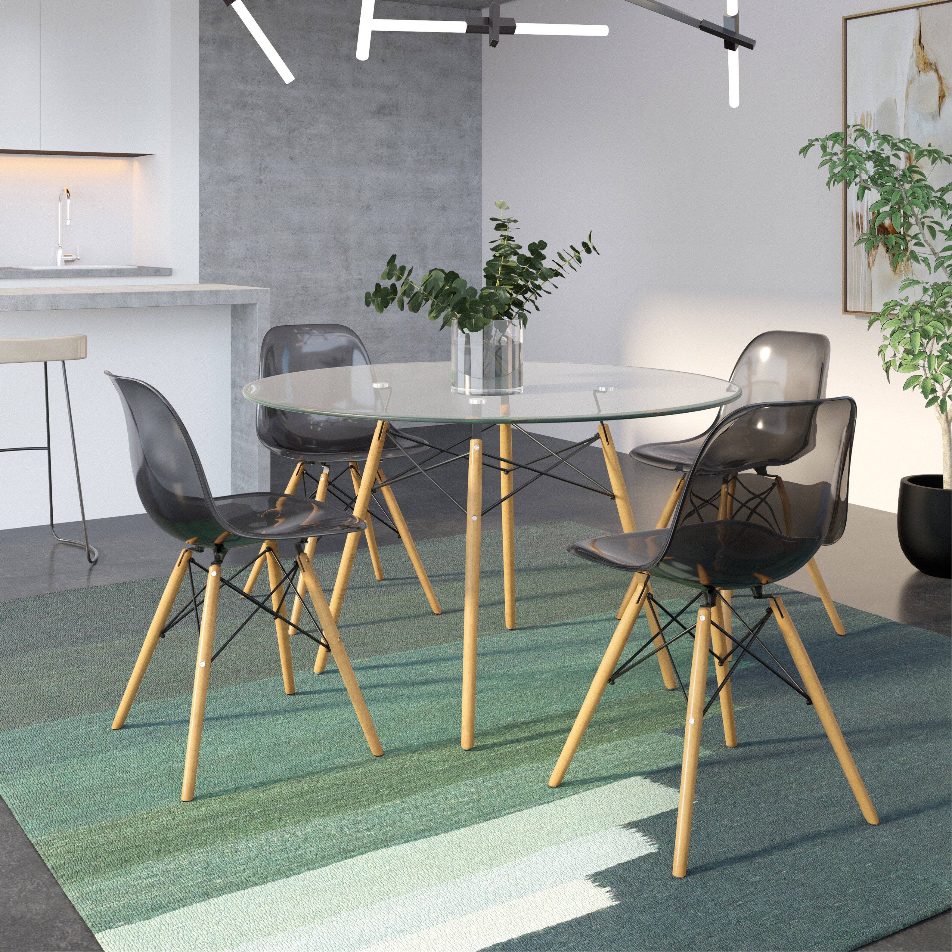 Angle. LeisureMod - Dover 4-PCS Modern ABS Plastic Dining Chair - Wood Dowel Legs Accent Chair - Transparent Black.