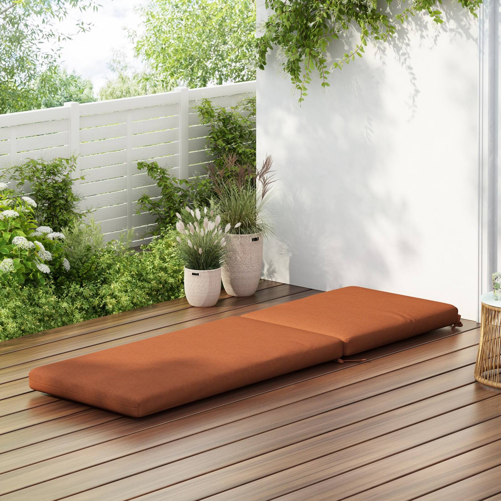 Alt View 1. Ecooso - Water-Repellent Outdoor Chaise Lounge Cushion with Ties, UV-Resistant Fabric, 3-Inch Thick Padding, and Easy-Care Design - Orange.