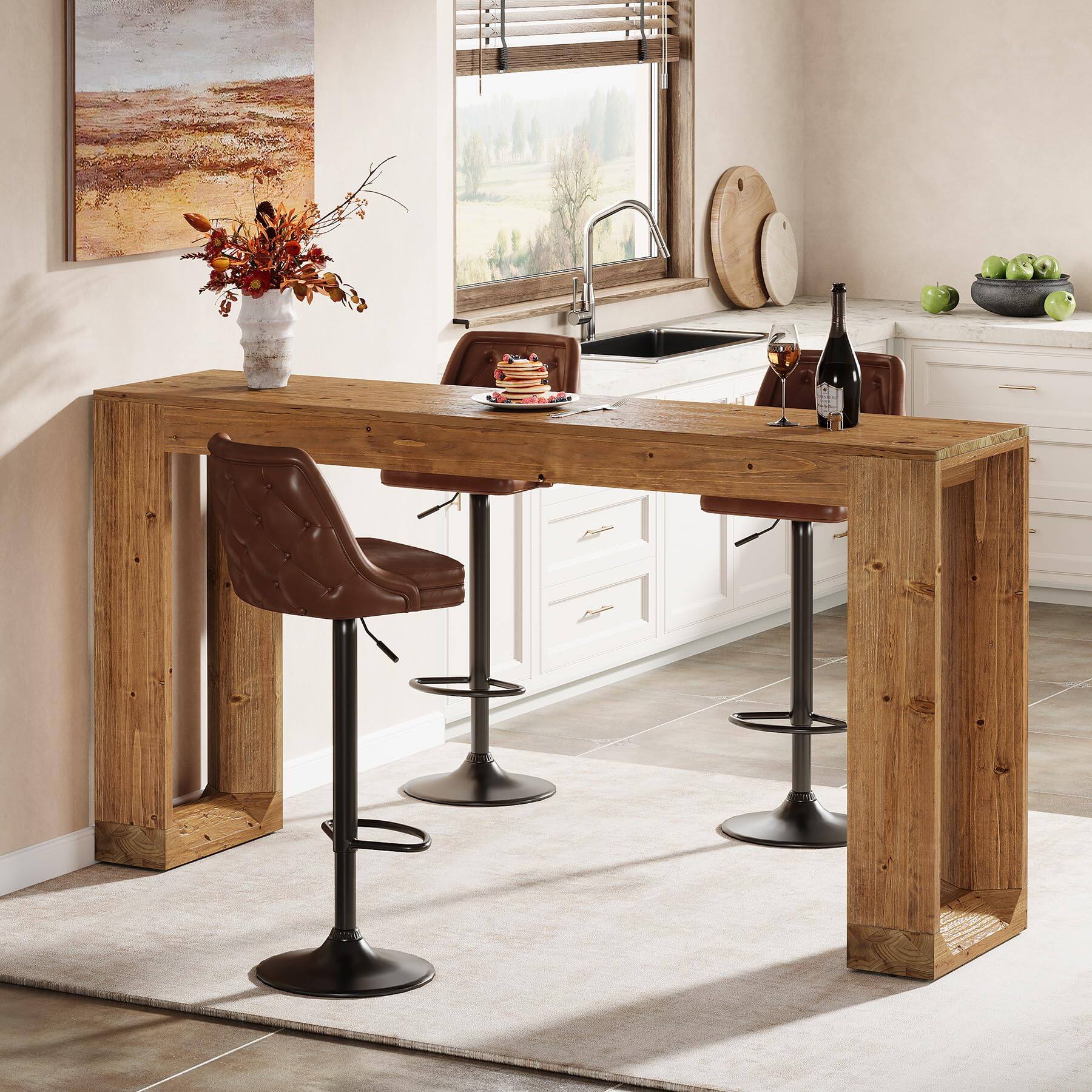 Alt View 3. Tribesigns - Solid Wood Bar Table, 63-Inch Long Counter Height Pub Table - Brown.