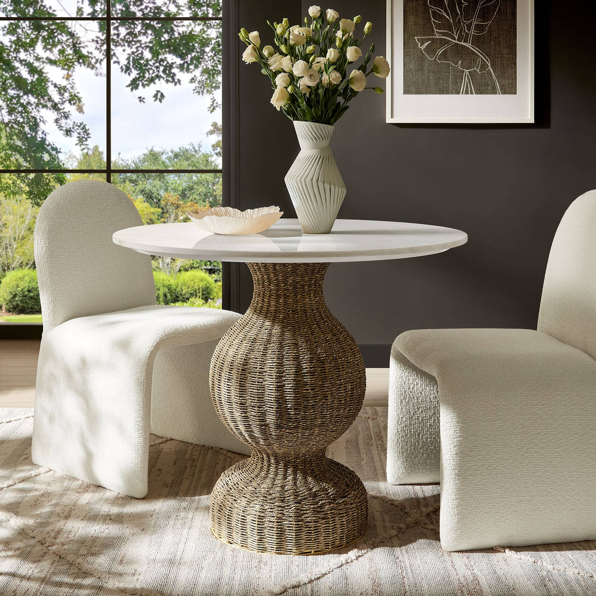 Front. Modway - Zale 36" Marble and Seagrass Dining Table by Modway - White Natural.