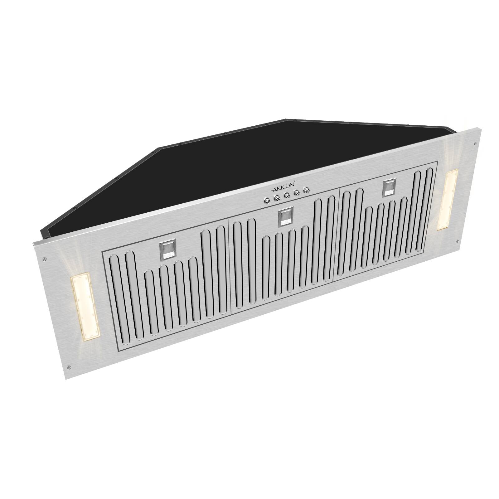 Left. Akicon - Akicon 36 in. 3-Speeds 600 CFM Range Hood Insert Dishwasher Safe Filters with 2 LED Lights - Stainless steel.