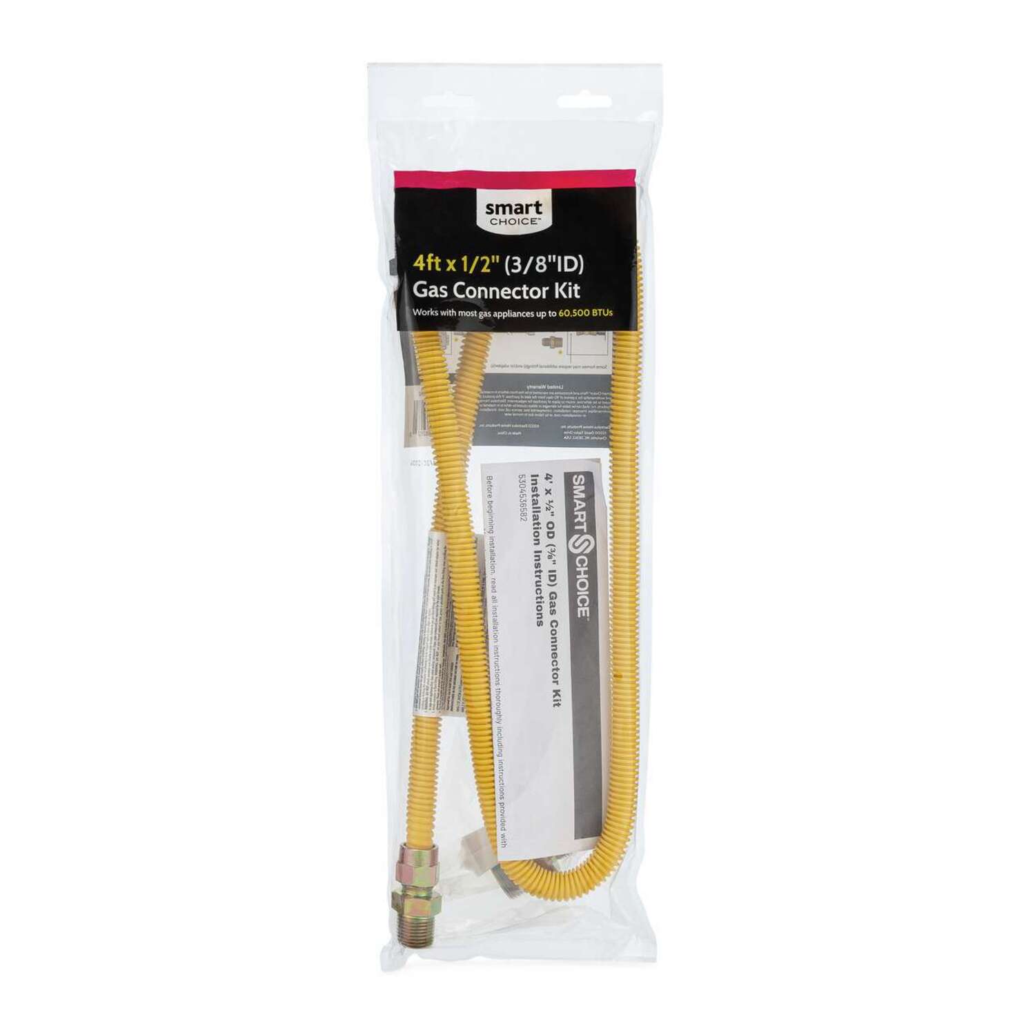 smart CHOICE 4ft x 1/2" (3/8"ID) Gas Connector Kit Works with most gas appliances up to 60,500 BTUs. Installation instructions included. SMART CHOICE Connector Kit