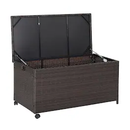 WELLFOR - Outdoor Wicker Storage Box with Zippered Liner-50 Gallon - Brown