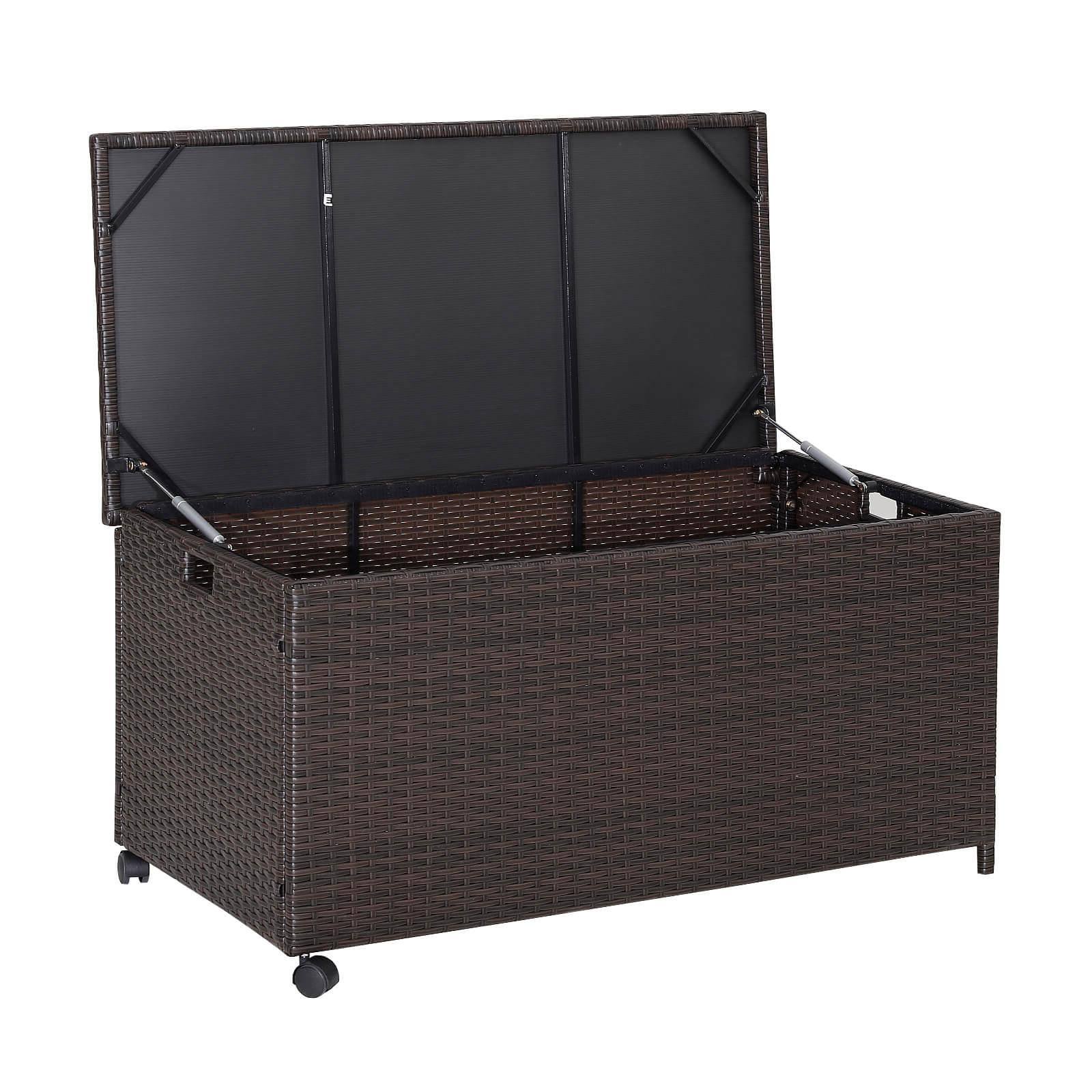 Front. WELLFOR - Outdoor Wicker Storage Box with Zippered Liner-50 Gallon - Brown.