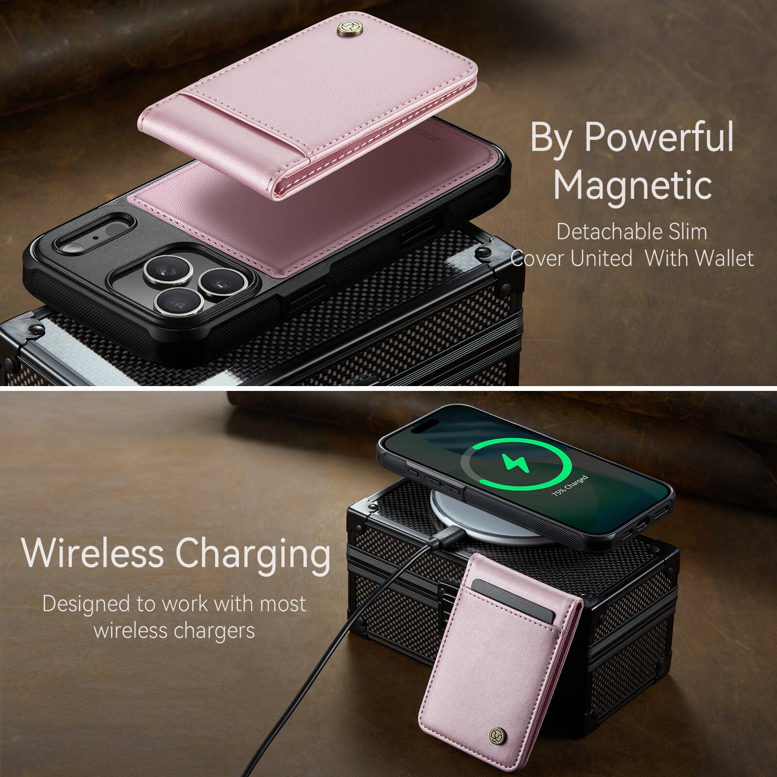 By Powerful Magnetic  
Detachable Slim Cover United With Wallet  

Wireless Charging  
Designed to work with most wireless chargers