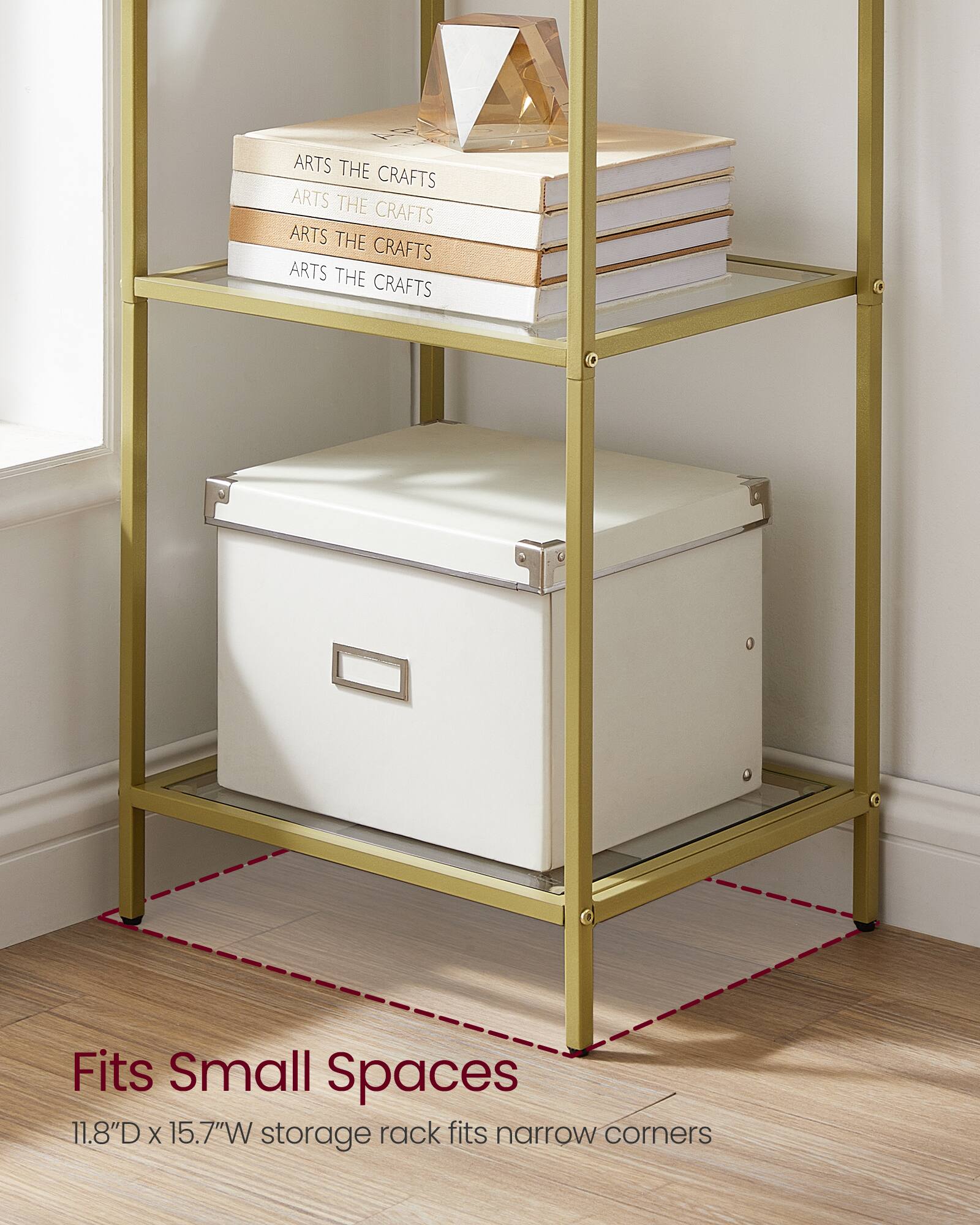 ARTS THE CRAFTS  
ARTS THE CRAFTS  
ARTS THE CRAFTS  
ARTS THE CRAFTS  

Fits Small Spaces  
11.8"D x 15.7"W storage rack fits narrow corners