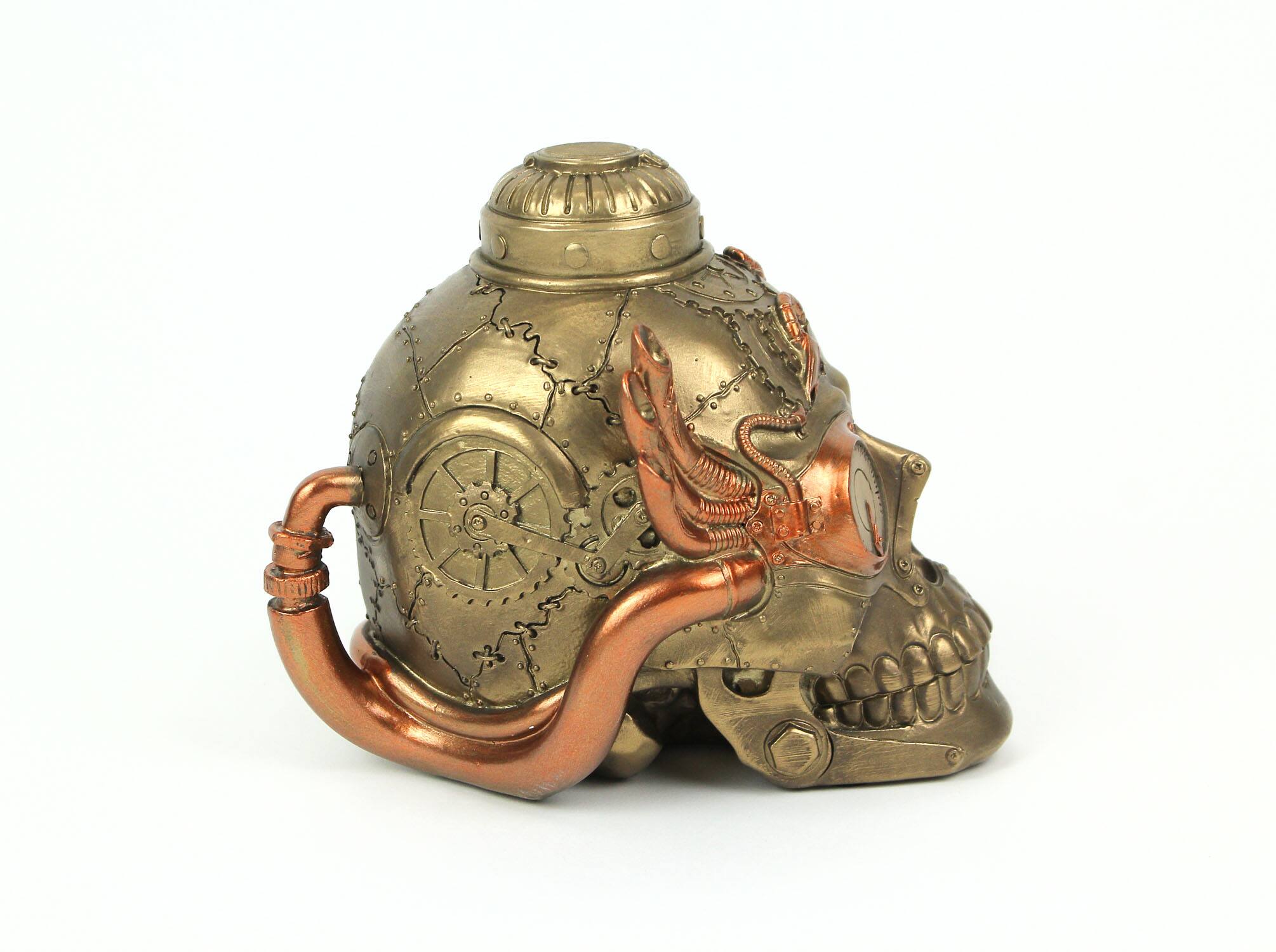 Alt View 3. Zeckos - Antique Bronze Finish Retro-Futuristic Steampunk Human Skull Tabletop Statue - Bronze.