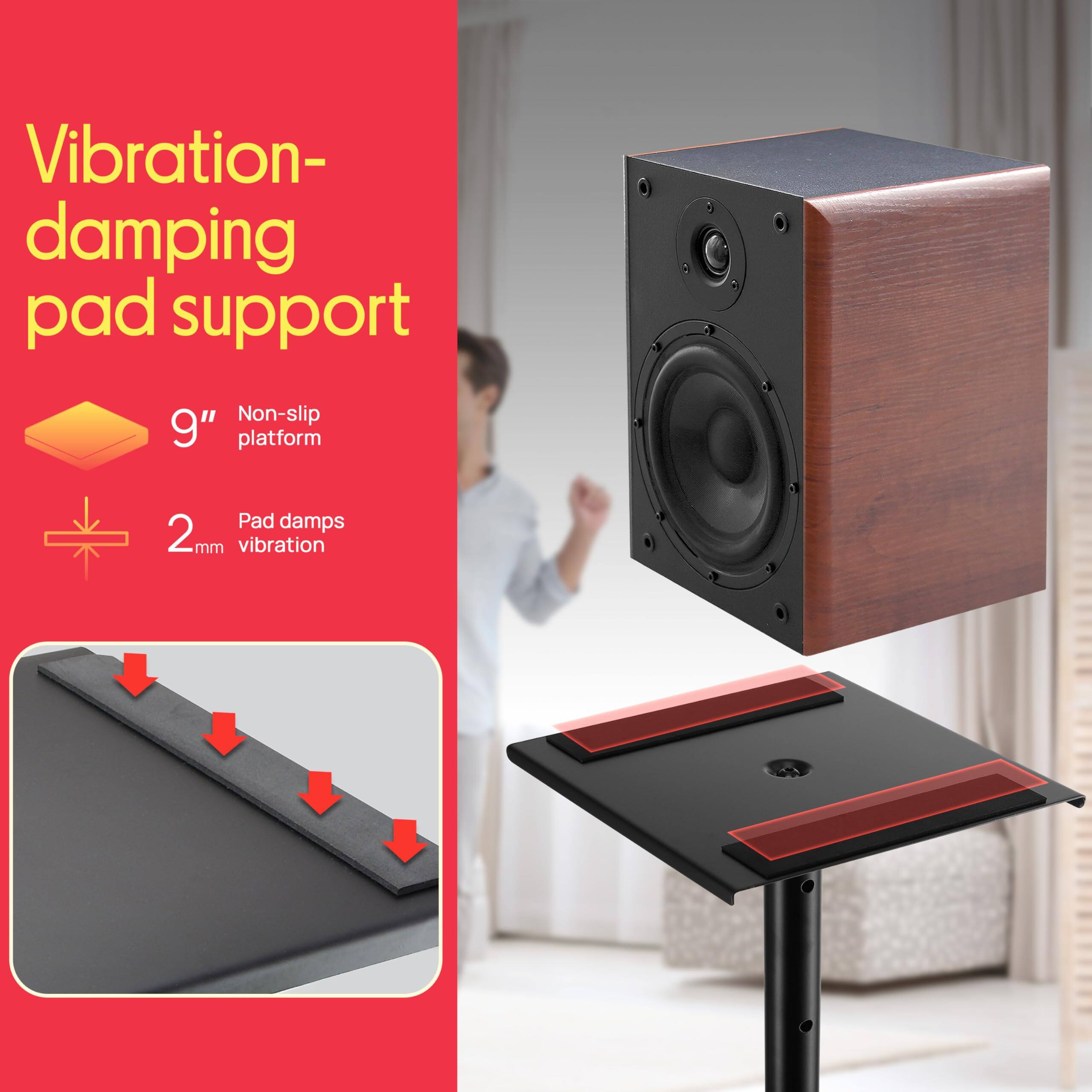 Vibration-damping pad support

9" Non-slip platform

Pad damps 2mm vibration