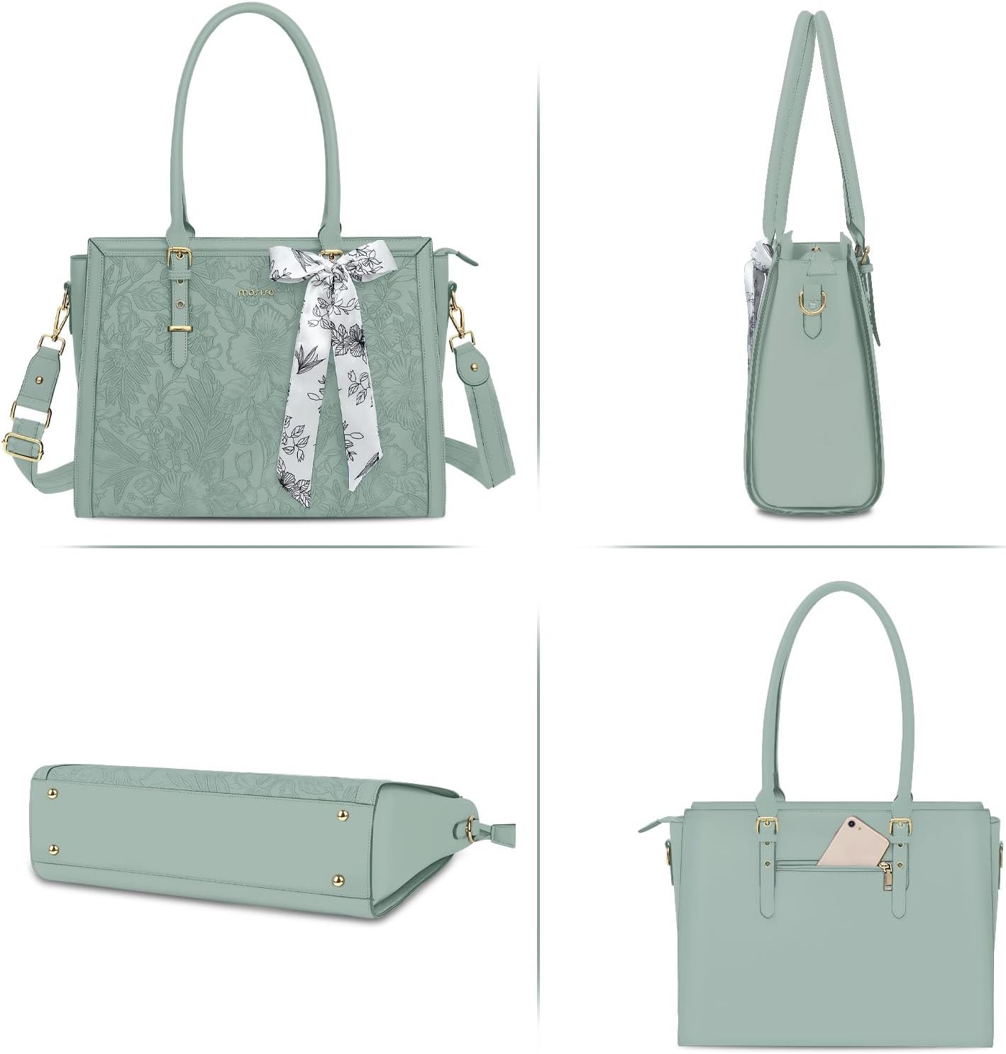 Alt View 2. mosiso - Laptop Bag for Women 15-15.6 inch PU Leather Tote Bag Work Briefcase Computer Bags - Antique Green.