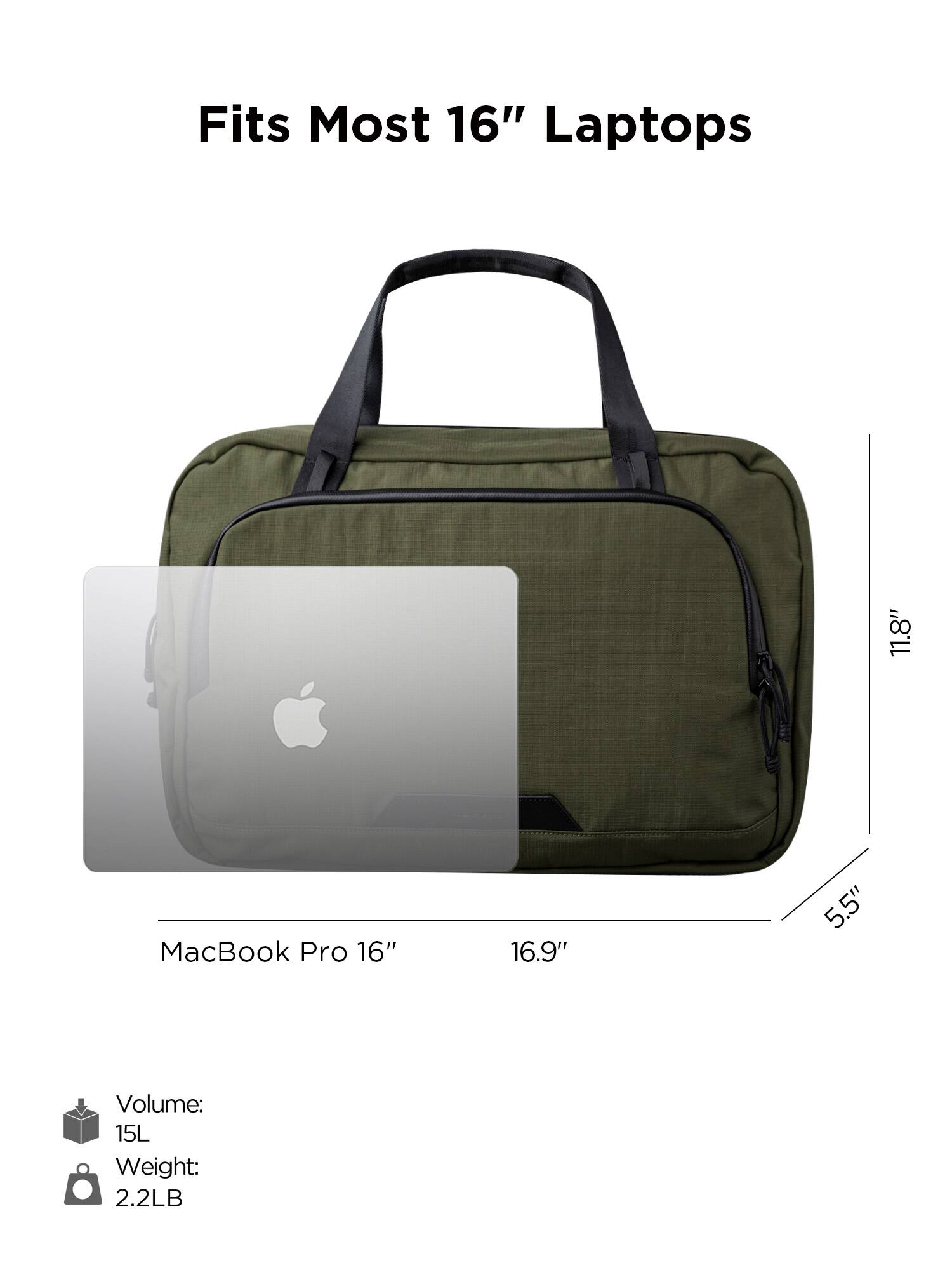 Fits Most 16" Laptops

11.8" MacBook Pro 16" 16.9" 5.5"

Volume: 15L

Weight: 2.2LB