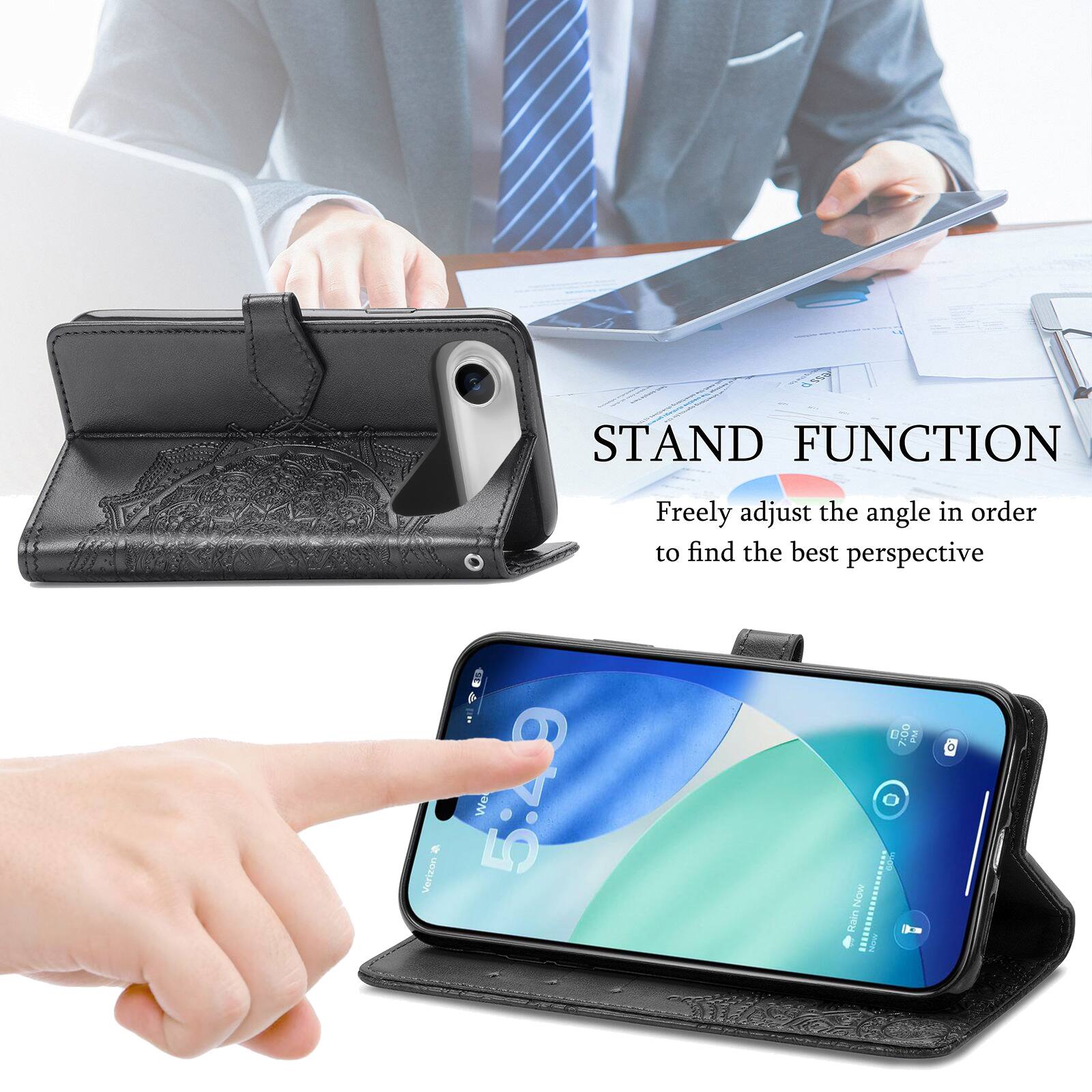 STAND FUNCTION  
Freely adjust the angle in order to find the best perspective