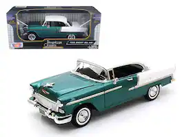 1955 Chevrolet Bel Air Hard Top Metallic and White 1/18 Diecast Model Car by Motormax - Green