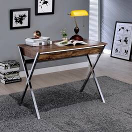 GOODSILO - Modern Weathered Oak and Chrome Writing Desk with Two Drawers for Home Office and Study Spaces - Chrome+Oak