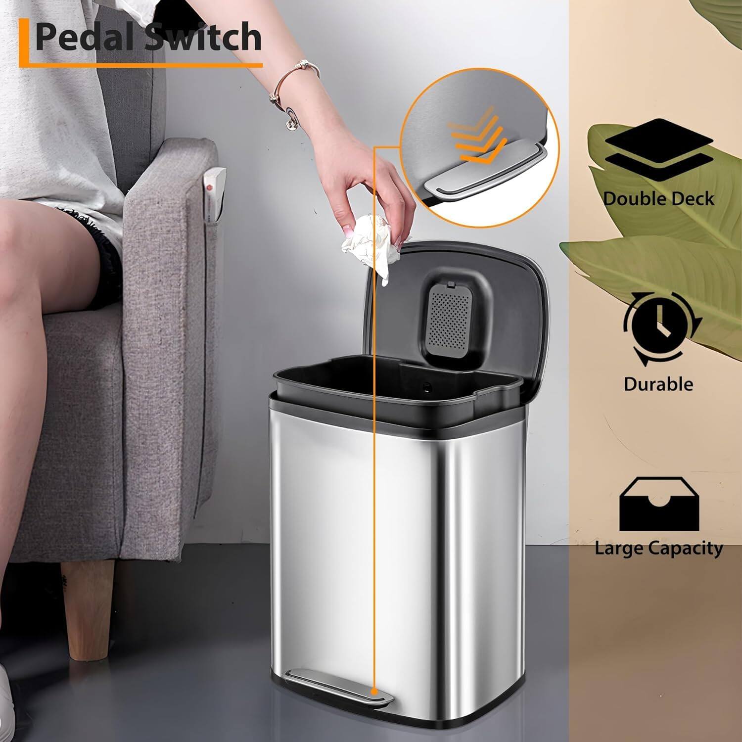 Pedal Switch  
Double Deck  
Durable  
Large Capacity