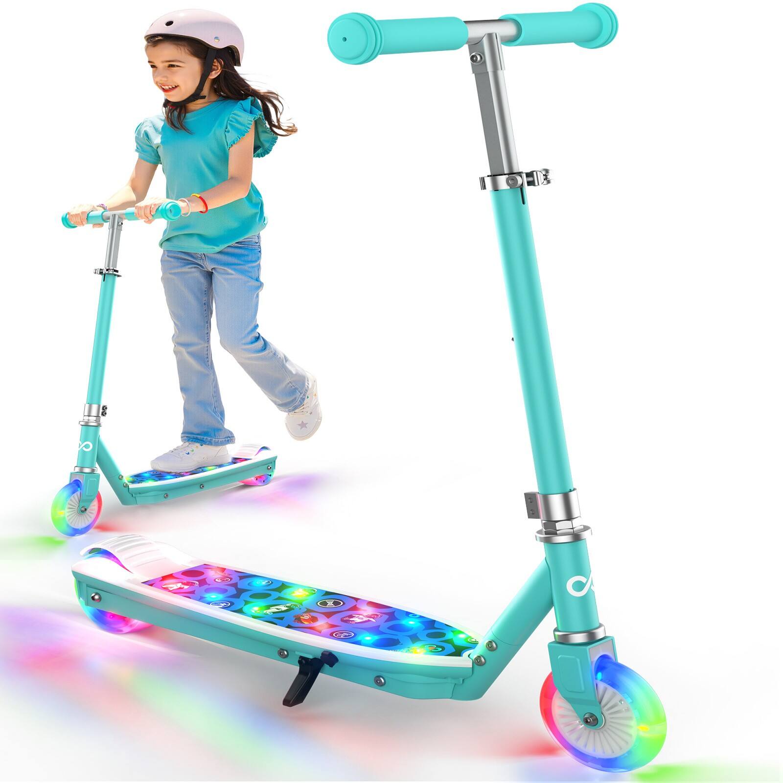 Mastgoal - Kids' Electric Scooter with Colorful LED Light-Up Wheels, 5MPH Speed, 6-Mile Range,110LBS Capacity - Blue