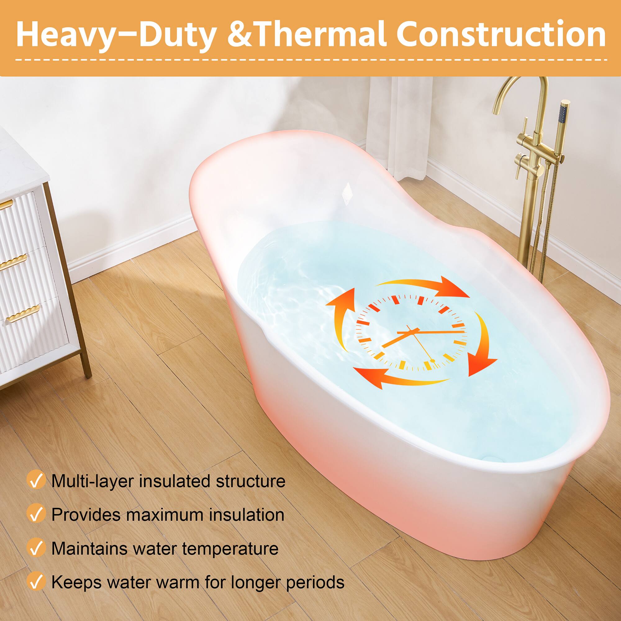 Heavy-Duty & Thermal Construction

- Multi-layer insulated structure
- Provides maximum insulation
- Maintains water temperature
- Keeps water warm for longer periods