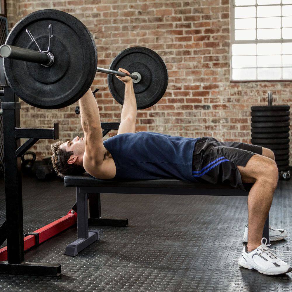 Alt View 6. HolaHatha - HolaHatha Steel Frame Foam Padded Flat Freeweight Bench for Weight Training - Black.