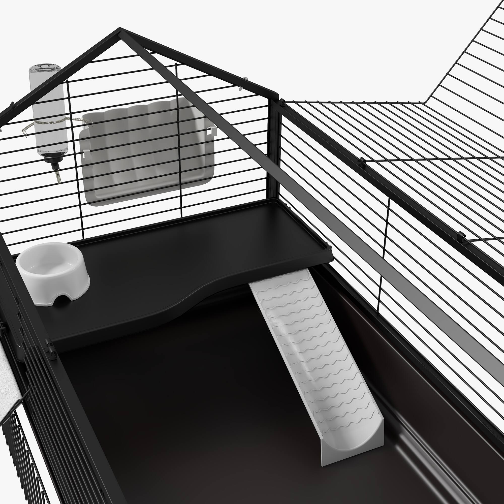 Alt View 5. Pawhut - Small Animal Cage with Foldable Run Area, Guinea Pig Cage, Hedgehog Cage with Water Bottle, Water Bowl, Ramps.