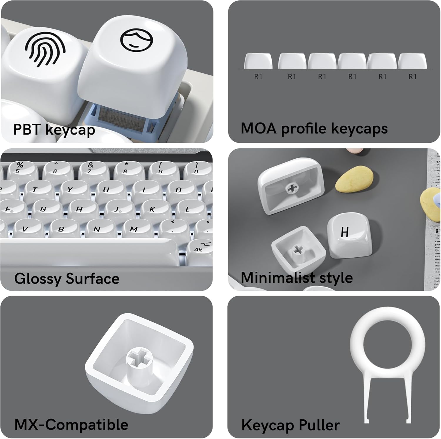 R1 R1 R1 R1 R1 R1 PBT keycap - Glossy Surface - MOA profile keycaps - Minimalist style - MX-Compatible Keycap Puller