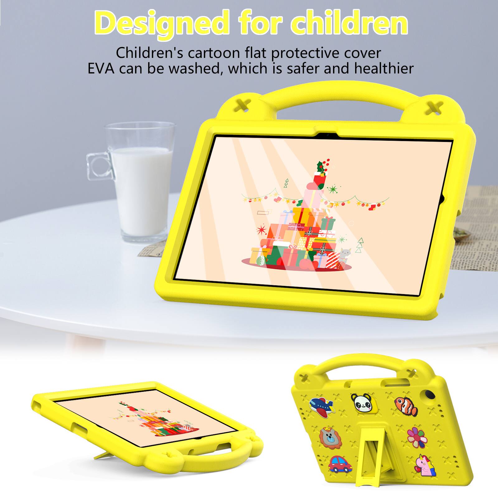 Designed for children  
Children's cartoon flat protective cover EVA can be washed, which is safer and healthier