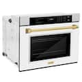 ZLINE - 30 in. Autograph Wall Oven w/ Air Fry in DuraSnow w/ White Gold Accents - DuraSnow Stainless Steel