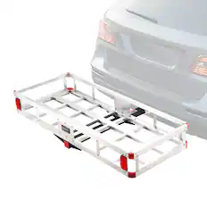 Front. VEVOR - 49.4 x 22.4 x 7.1 in Hitch Cargo Carrier, 500lb Capacity Trailer Hitch Mount Aluminum Cargo Basket - Silver.