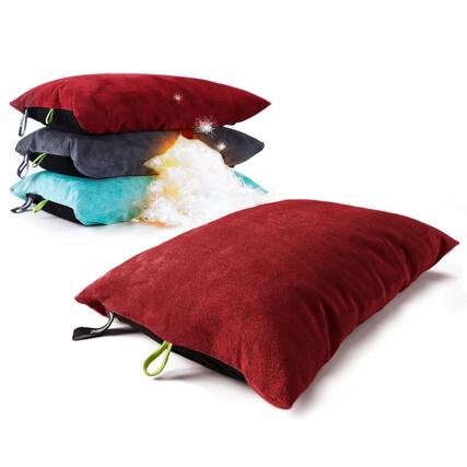 Front. Fabibe - Down Filled Camping Pillow For Travel Washable Soft Cover Small Camp Cushion Neck & Support On-the-go Ultralight Comp... - Red Dahlia.