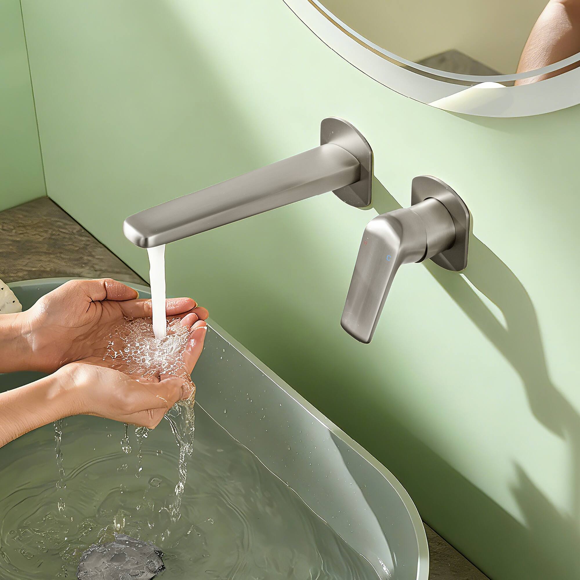 Alt View 3. Boyel Living - Brushed Nickel Wall Mounted Bathroom Faucet Solid Brass - Brushed Nickel.