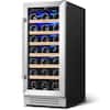 Front. Yeego - 15 inch Wine Cooler Refrigerator with 33-Bottle Built-In/Freestanding for Home Bar,Stainless Steel - Stainless Steel.