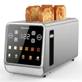 Teendow - 4 Slice Long Slot Toaster, Touch Screen ,1.5" Extra-Wide Slots,Smart Bread Toaster with 6 Browning and 5 Bread Modes - Silver