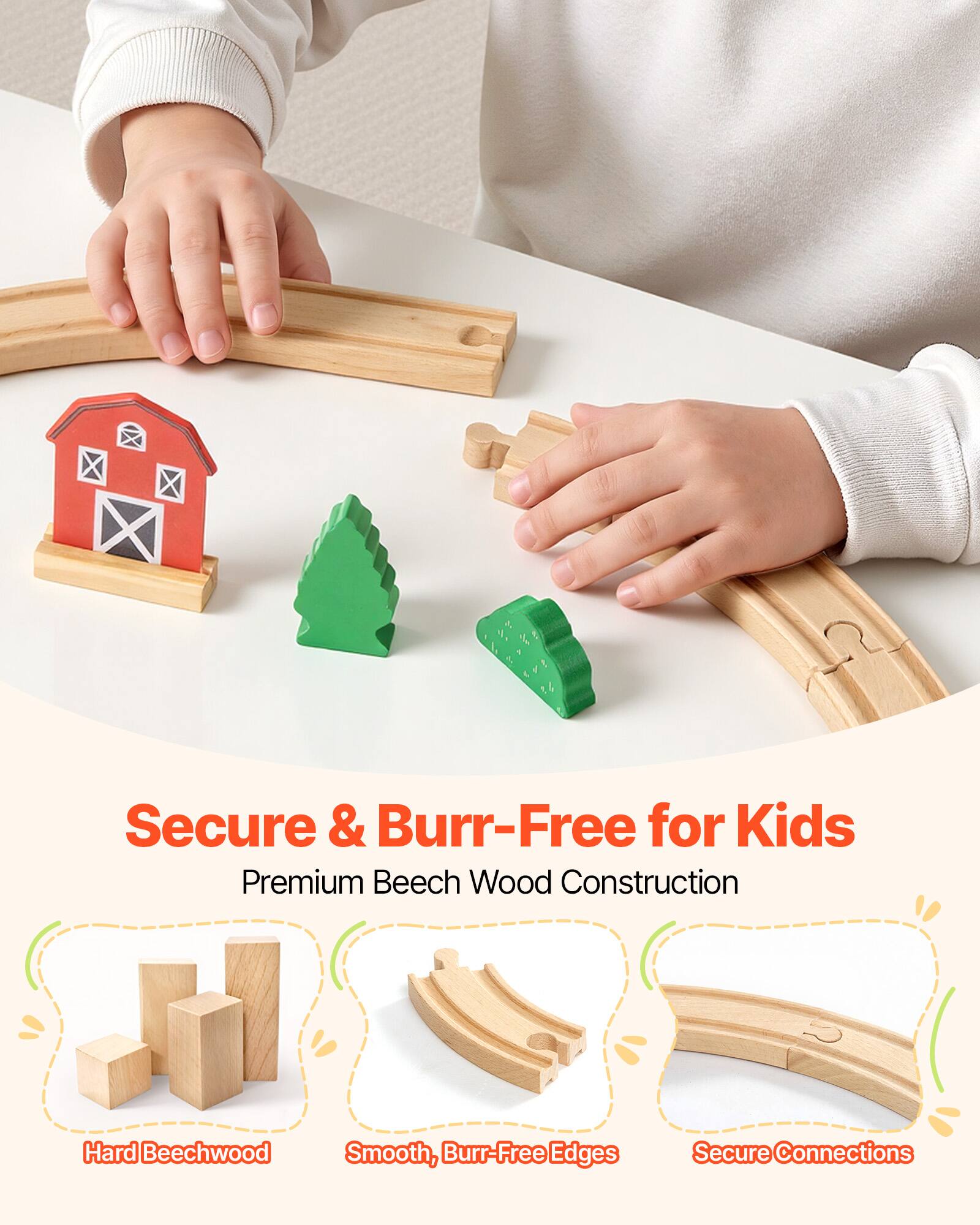 VEVOR Wooden Train Set, 39PCS, Wood Train Track with Magnetic Trains ...