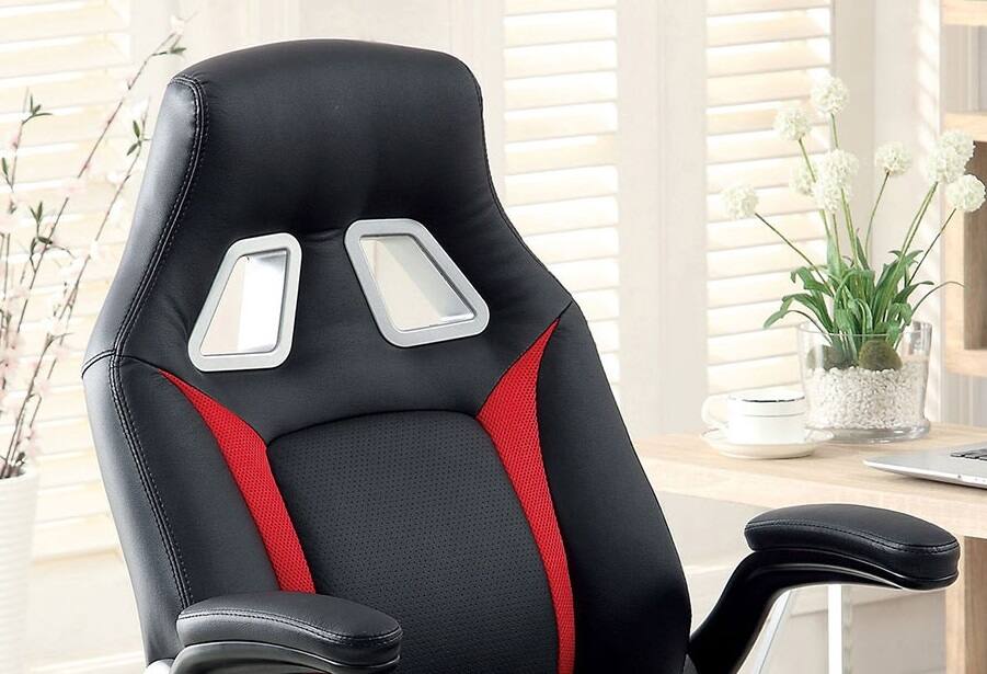 Alt View 4. Forest'nSky - Black Red Stylish Office Chair, Upholstered Comfort Adjustable Gaming Chair with Padded Armrests - Black.