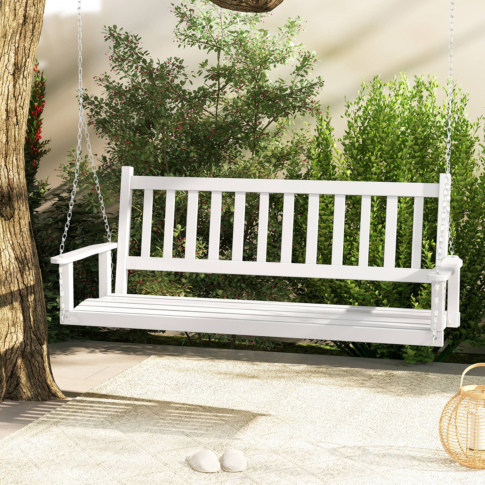 Alt View 1. Gymax - Gymax 5FT Wooden 3-Person Porch Swing Chair w/ Adjustable Galvanized Metal Chains White - White.