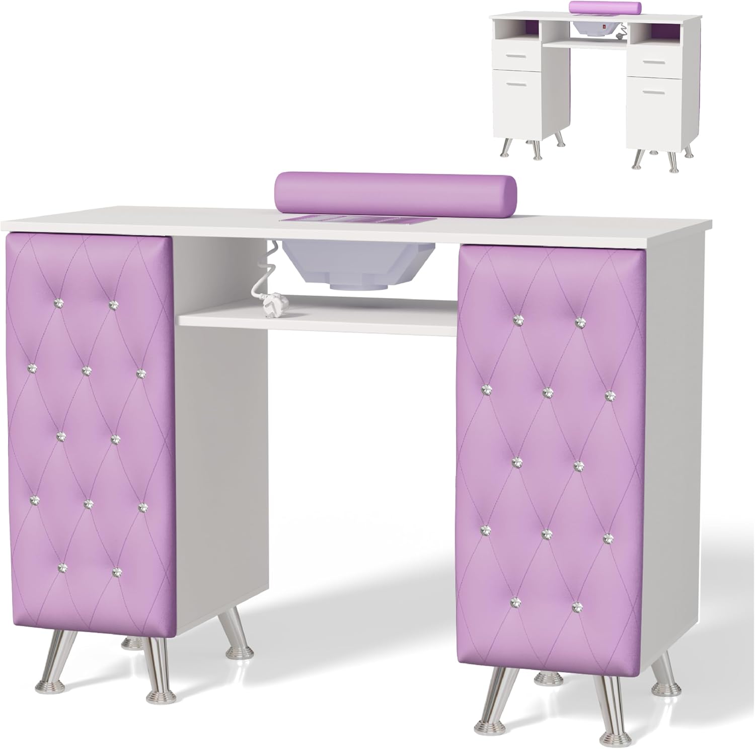 Front. Winado - Manicure Table with Dust Collector, Nail Desk for Nail Tech, Nail Station with Storage for Makeup & Beauty & Spa & Salon - Purple.