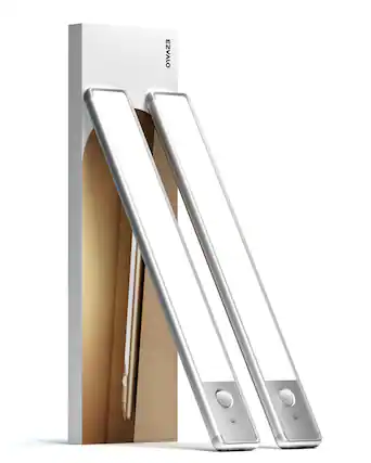 Front. EZVALO - Under Cabinet Lighting Wireless Motion Sensor-3 Color Temps-2 Pack-30 cm-Silver - White.