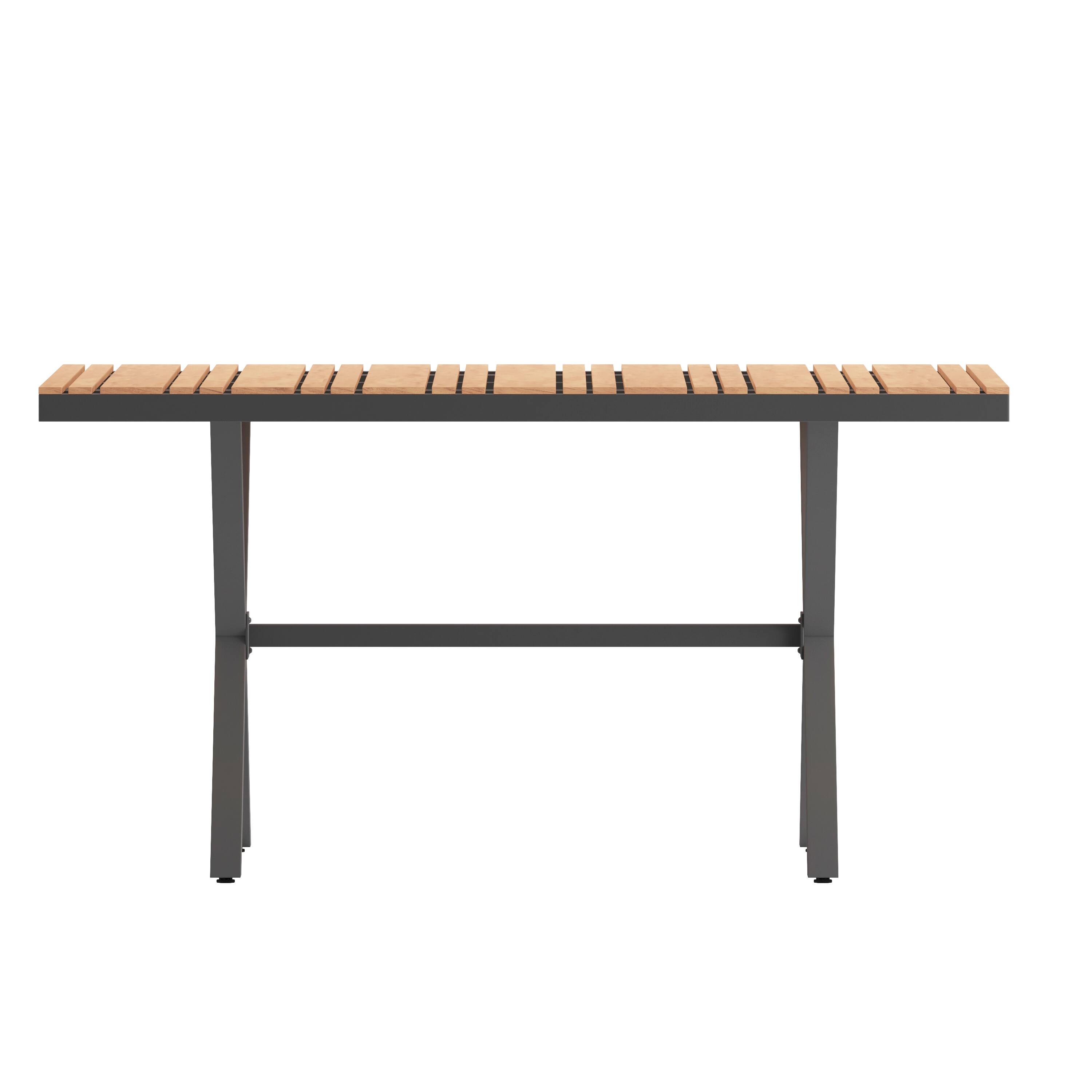Alt View 9. Emma + Oliver - Fena 59" x 35.5" Outdoor X-Frame Dining Table with Faux Teak Poly Slat Top and Metal Frame - Natural Top/Gray Frame.