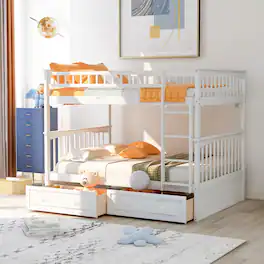 Loheer - Full Over Full Bunk Bed with Drawers Convertible Solid Wood - White