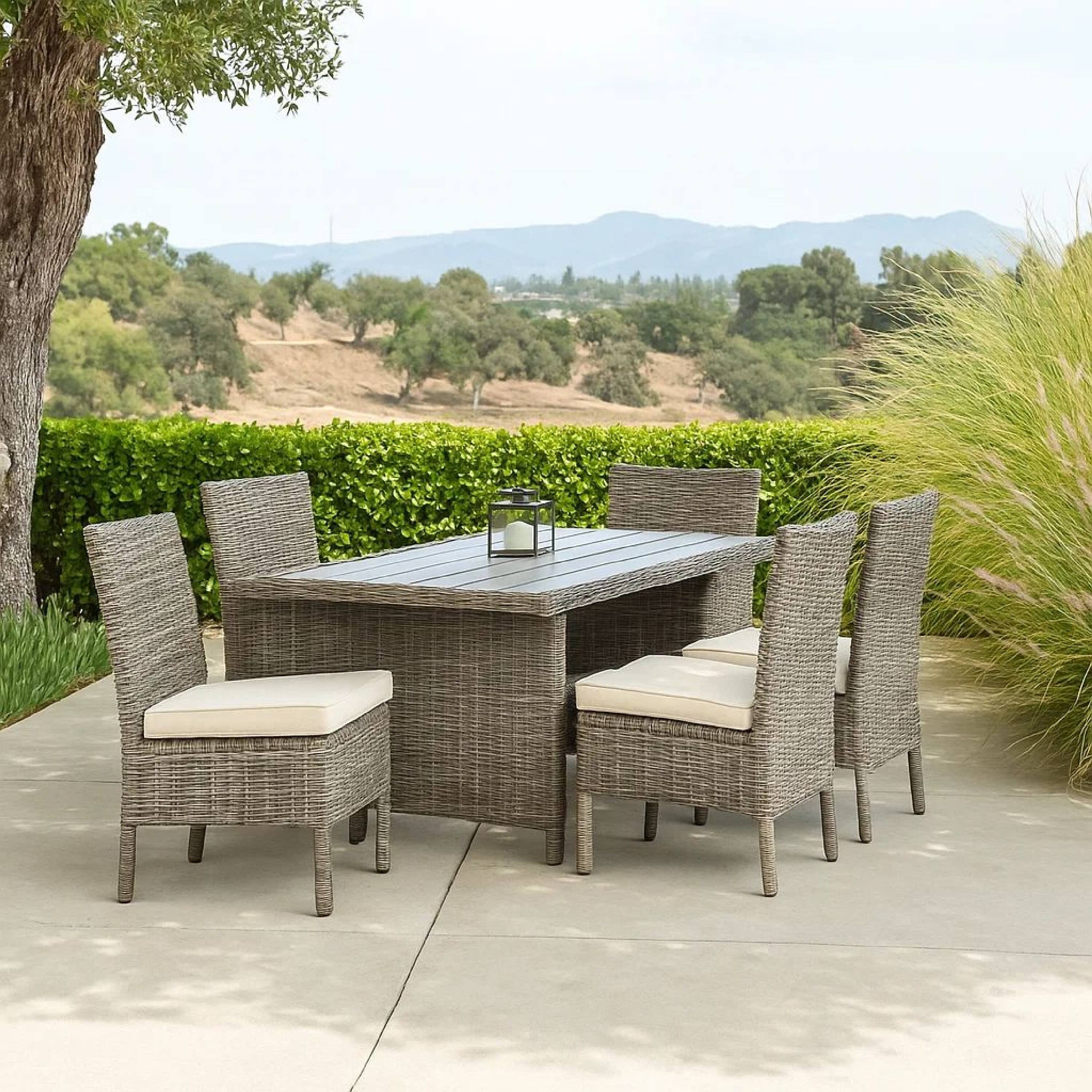 Alt View 7. Manhattan Lane - 59 Inch Outdoor Aluminum Dining Table, Gray Faux Wicker, Slatted Surface - Gray.