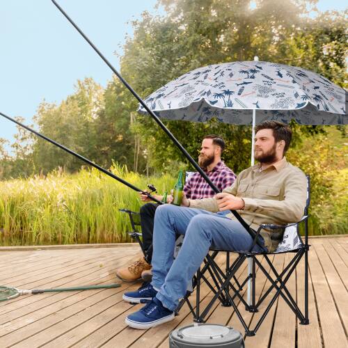 Alt View 7. Winado - Folding Beach Chairs with Umbrella, 2-Camping Chairs with Canopy, Cooler Fold-Up Table, Carrying Bag for Adults Outdoor - Coconut Tree Patten.