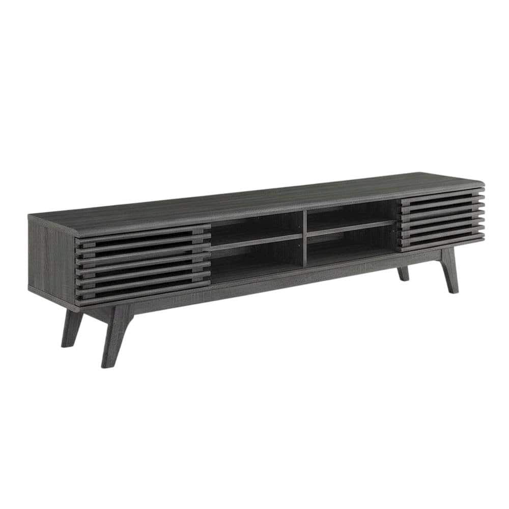 FurniFact - wood entertainment center with spacious TV stand and sleek design - Gray