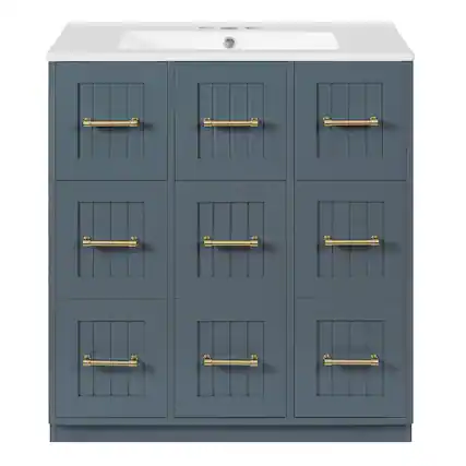 Front. Boyel Living - 30 Inch Modern Bathroom Vanity with Undermount Ceramic Sink and Drawers Blue - Blue.